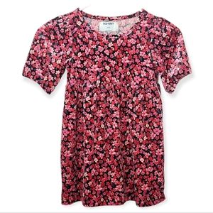 Old Navy Girl's Size XS 5 Puff Sleeve Dress Velour Cozy Black Red Pink